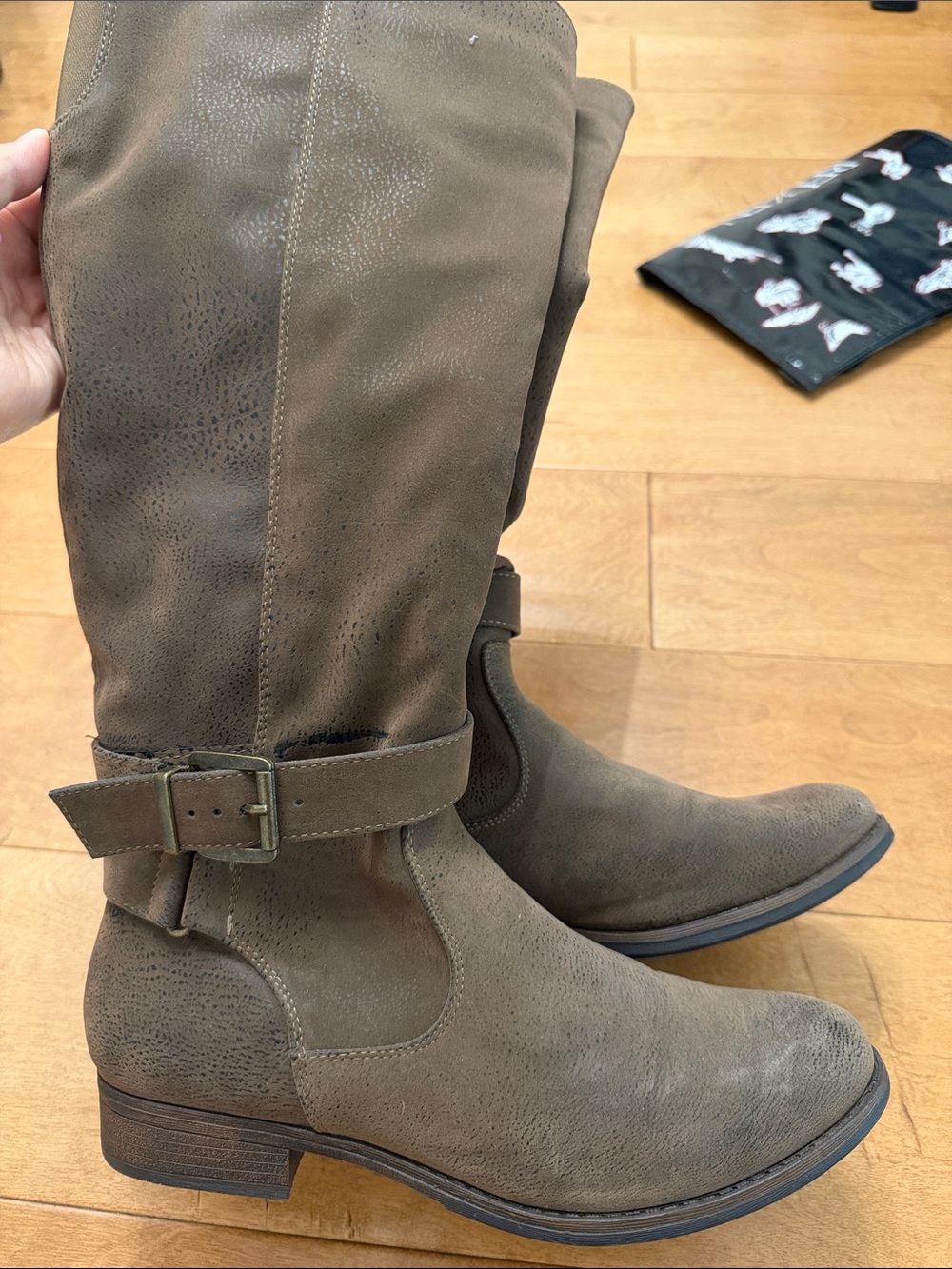 Women's Tall Buckle Riding Boots in Taupe